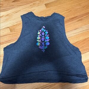 FP Movement by Free People Blue Crop Top with Leaf Design